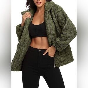 Fuzzy Green Fleece Sherpa Jacket